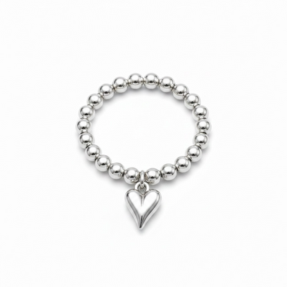 Anna silver beaded ring with heart charm