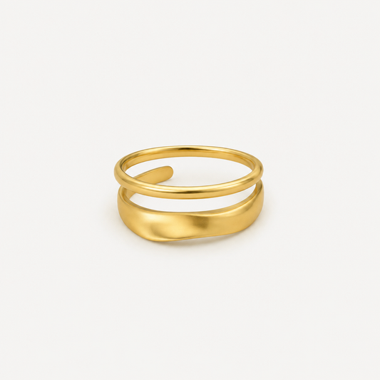 Gold double band wrap ring with curved statement design – Weekendplans
