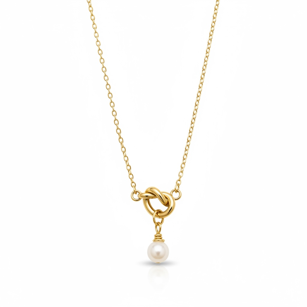 Gold knot necklace with single pearl drop pendant – Weekendplans