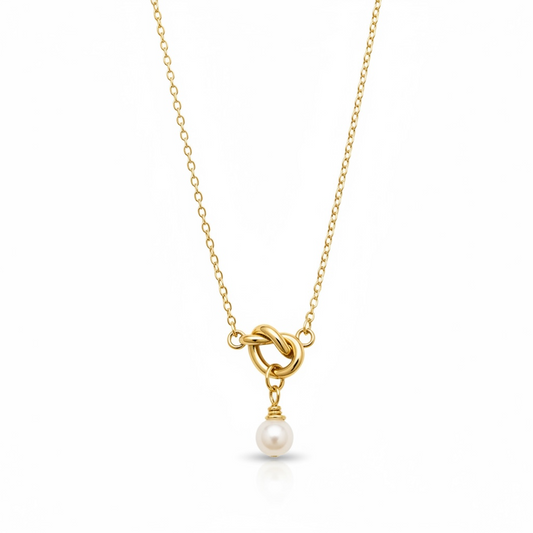 Gold knot necklace with single pearl drop pendant – Weekendplans