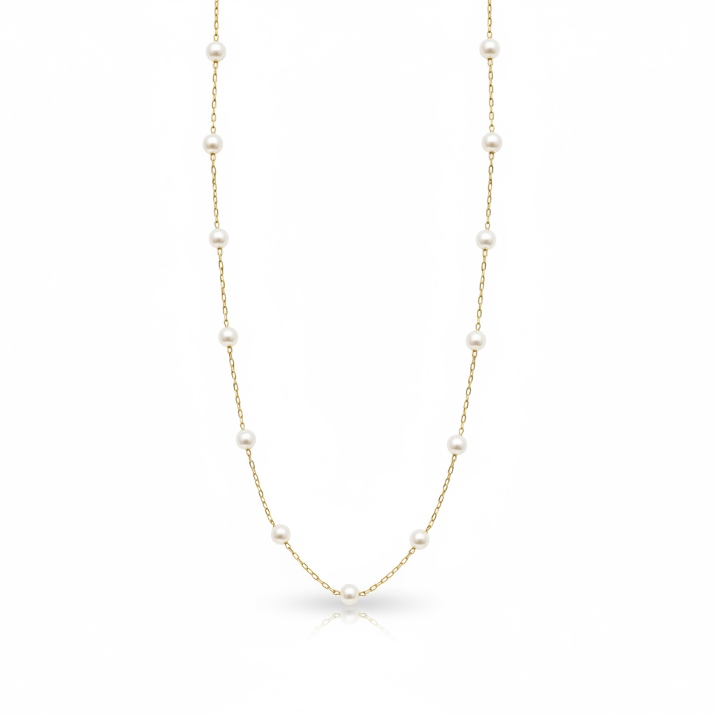 Gold pearl station necklace with delicate chain and evenly spaced pearls – Weekendplans