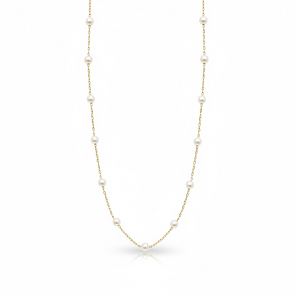 Gold pearl station necklace with delicate chain and evenly spaced pearls – Weekendplans