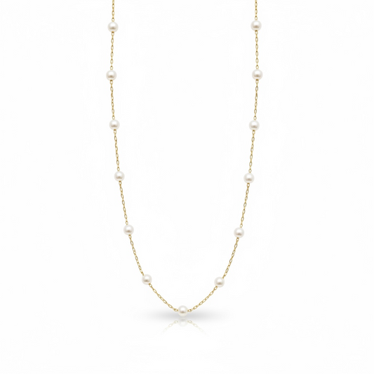 Gold pearl station necklace with delicate chain and evenly spaced pearls – Weekendplans