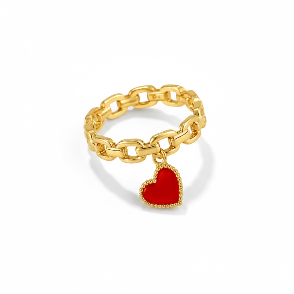 Gold chain ring with red heart charm – Weekendplans