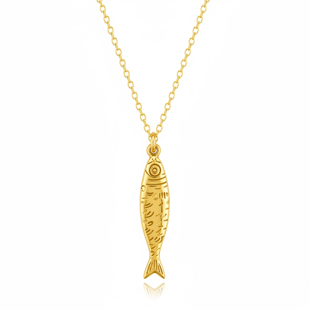 Gold sardine fish pendant necklace on a delicate gold chain – Weekendplans