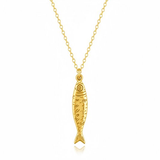 Gold sardine fish pendant necklace on a delicate gold chain – Weekendplans