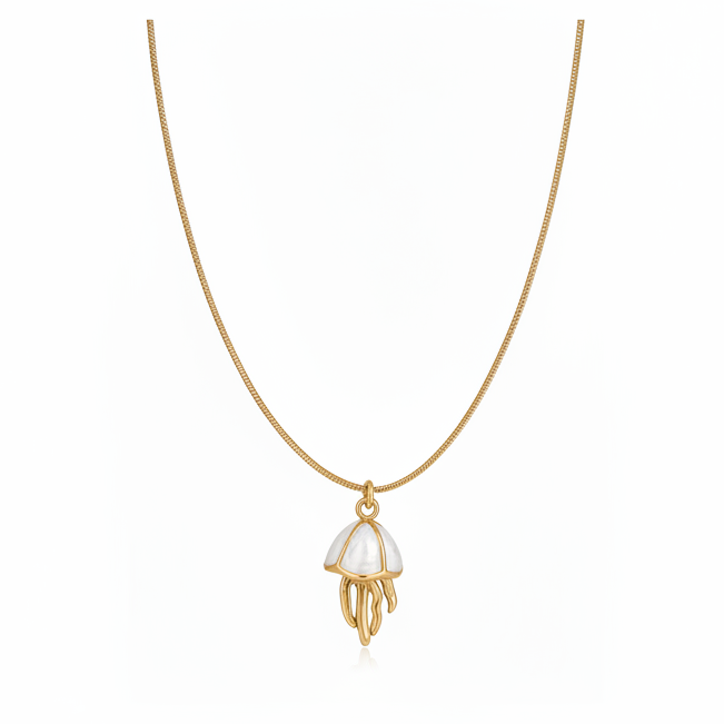 Jelly Babe gold jellyfish pendant necklace with white shell detail
