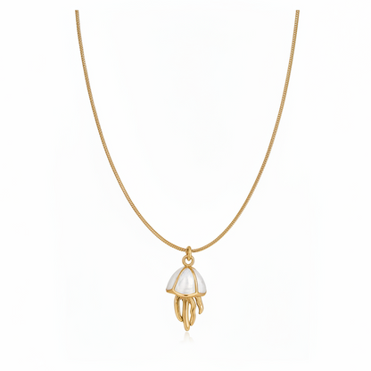Jelly Babe gold jellyfish pendant necklace with white shell detail