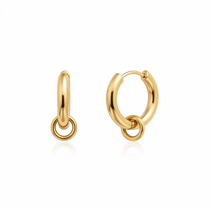 Romy 18K gold plated stainless steel huggie hoop earrings with ring detail
