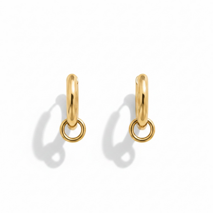Romy chunky gold huggie hoop earrings with ring detail