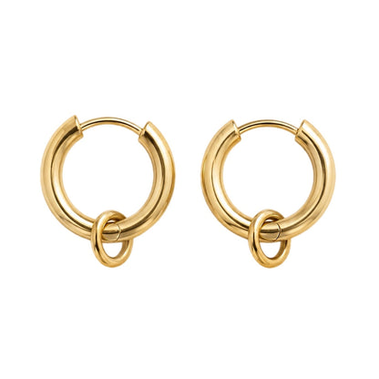 Romy 18K gold plated stainless steel huggie earrings with ring detail