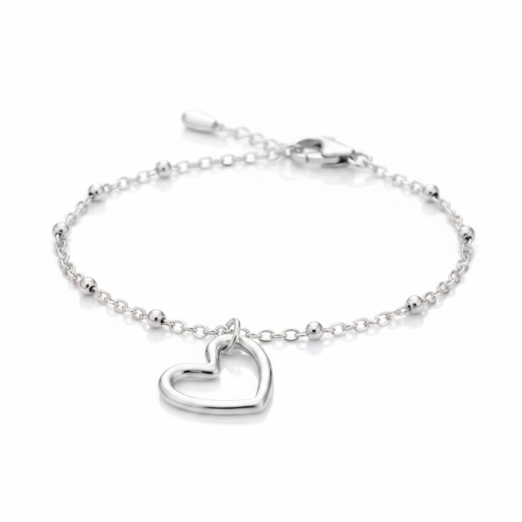 Silver open heart charm bracelet with delicate beaded chain – Weekendplans