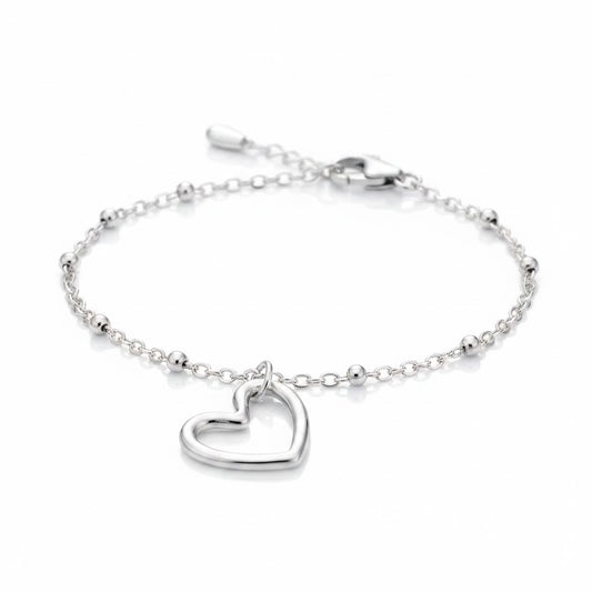 Silver open heart charm bracelet with delicate beaded chain – Weekendplans