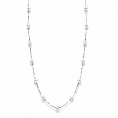 Silver pearl station necklace with delicate chain and evenly spaced pearls – Weekendplans