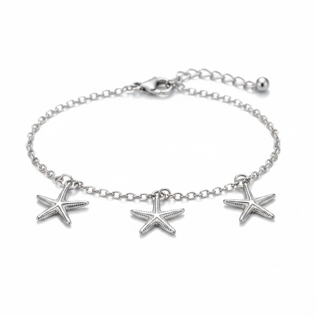 Silver chain bracelet with three starfish charms – Weekendplans