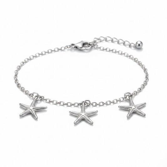 Silver chain bracelet with three starfish charms – Weekendplans