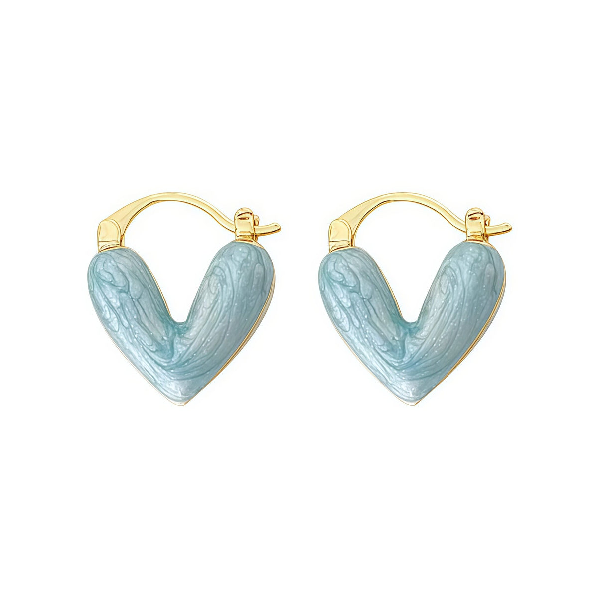 Skye pale blue heart hoop earrings with gold detail